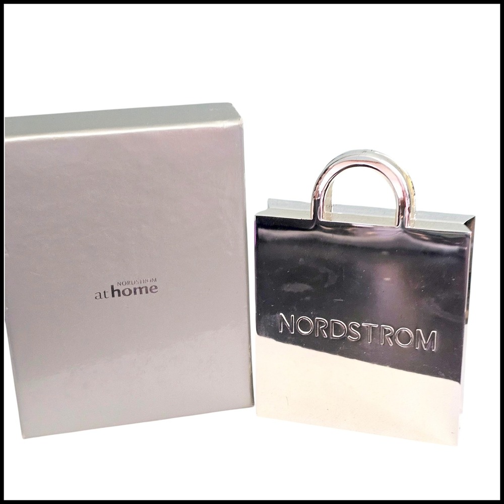Nordstrom At Home Silver Tone Paperweight Shopping Bag with Original Box